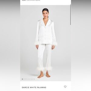 Darcie White Feather-Trim Pajama Pants- Nadine Merabi